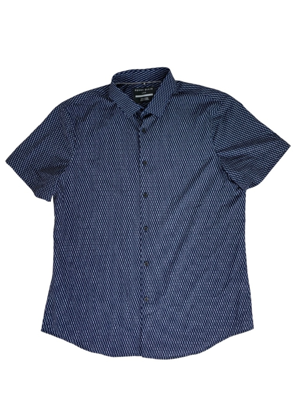 Perry Ellis Navy Geometric Short-Sleeve Button-Down Shirt Slim Fit Contemporary